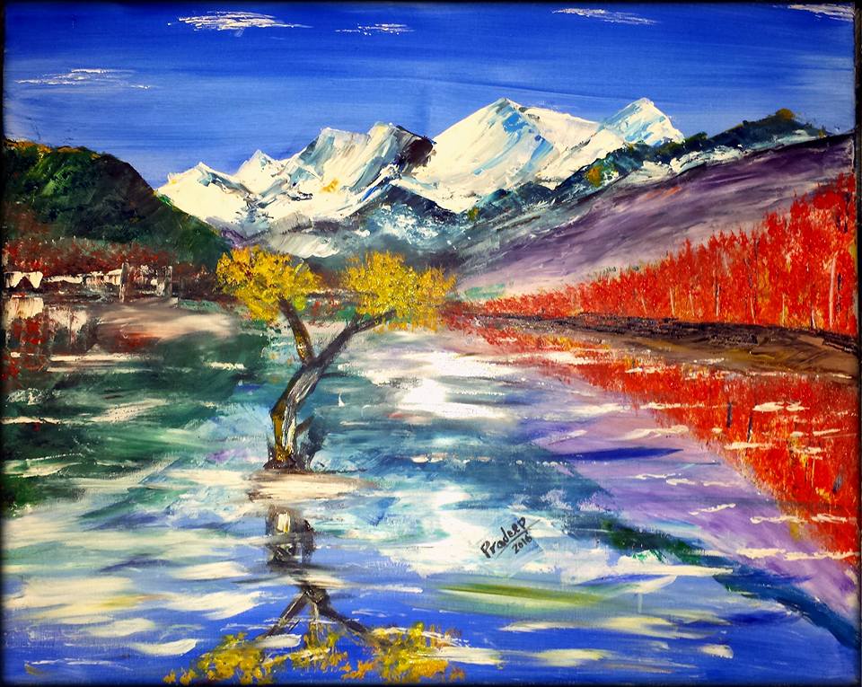 Mountains, lake and trees