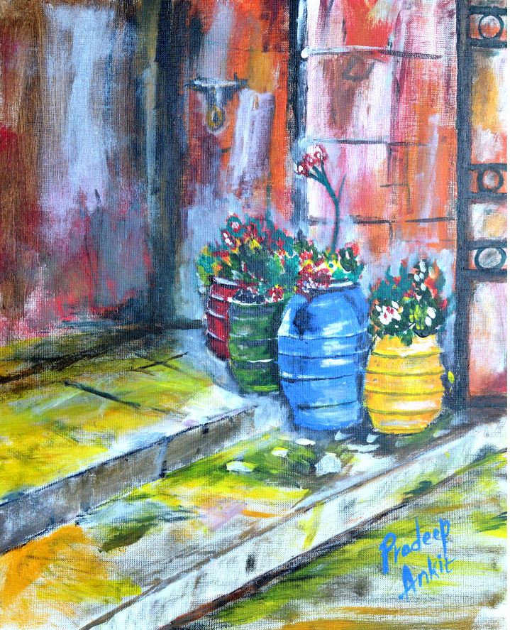 next to the door flower vase